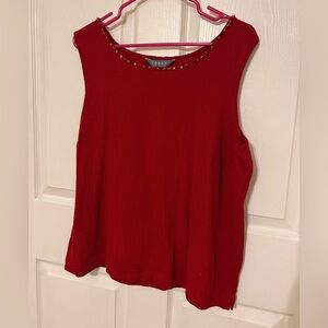 Koret Ruby Red Tank Top with Embellished Neckline